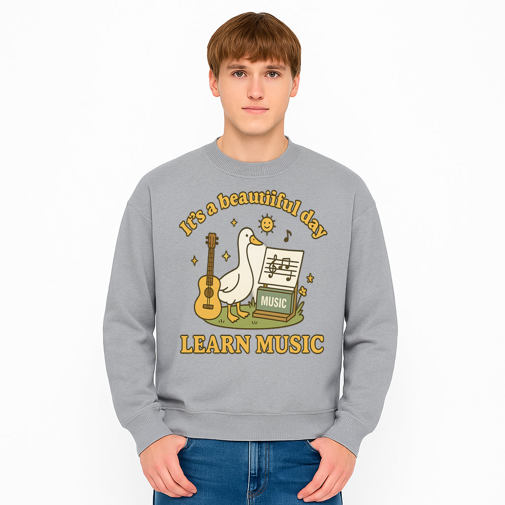 Music Learning Duck T-Shirt, Cute Guitar Design, It's a Beautiful Day, Fun Music Education Apparel for Kids and Adults - Sweatshirt 1758093395846.jpg