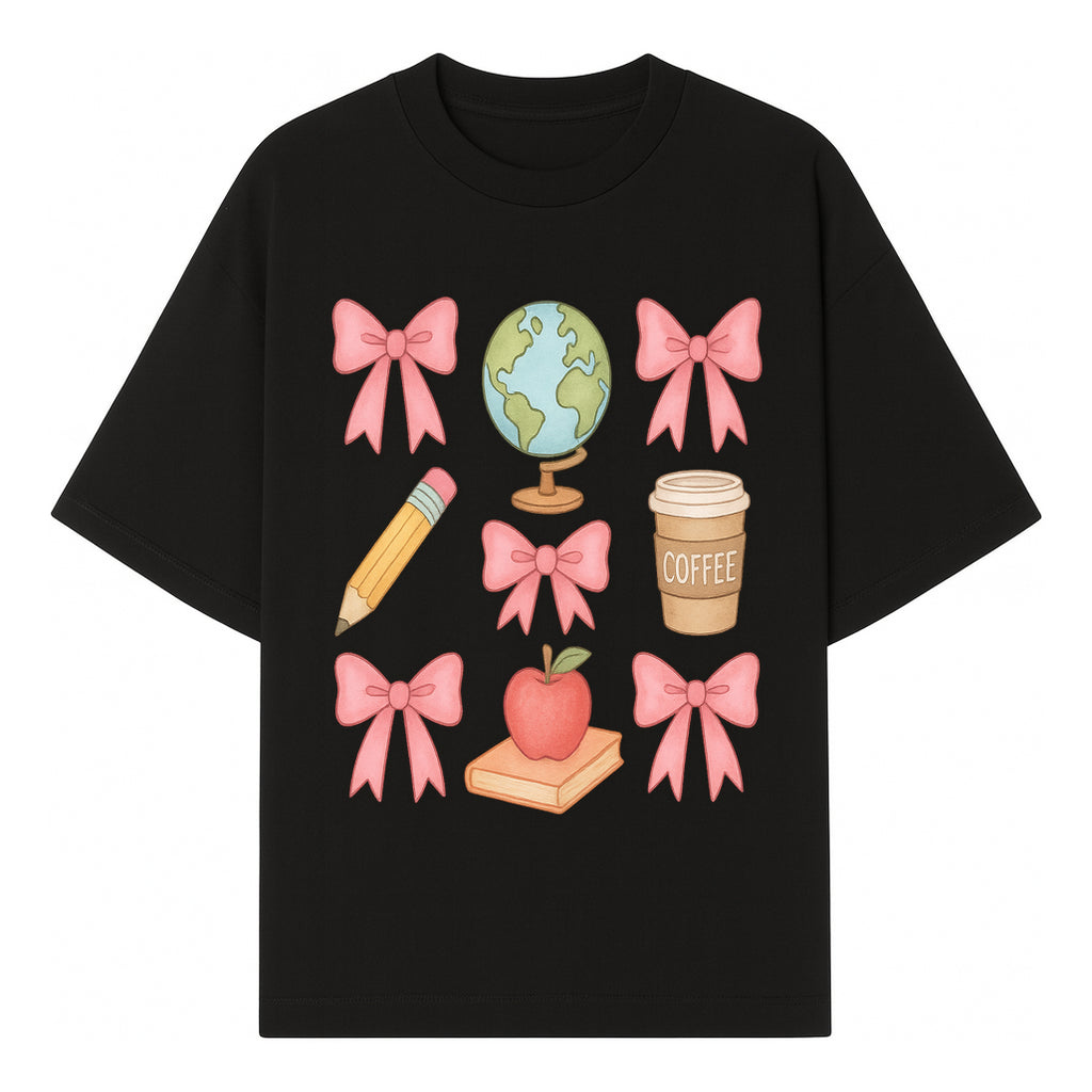 Colorful School and Coffee Themed Stickers Set with Bows, Apple, Globe, Pencil, and Books - Cute Teacher Gifts - T-shirt 1758093395862.jpg