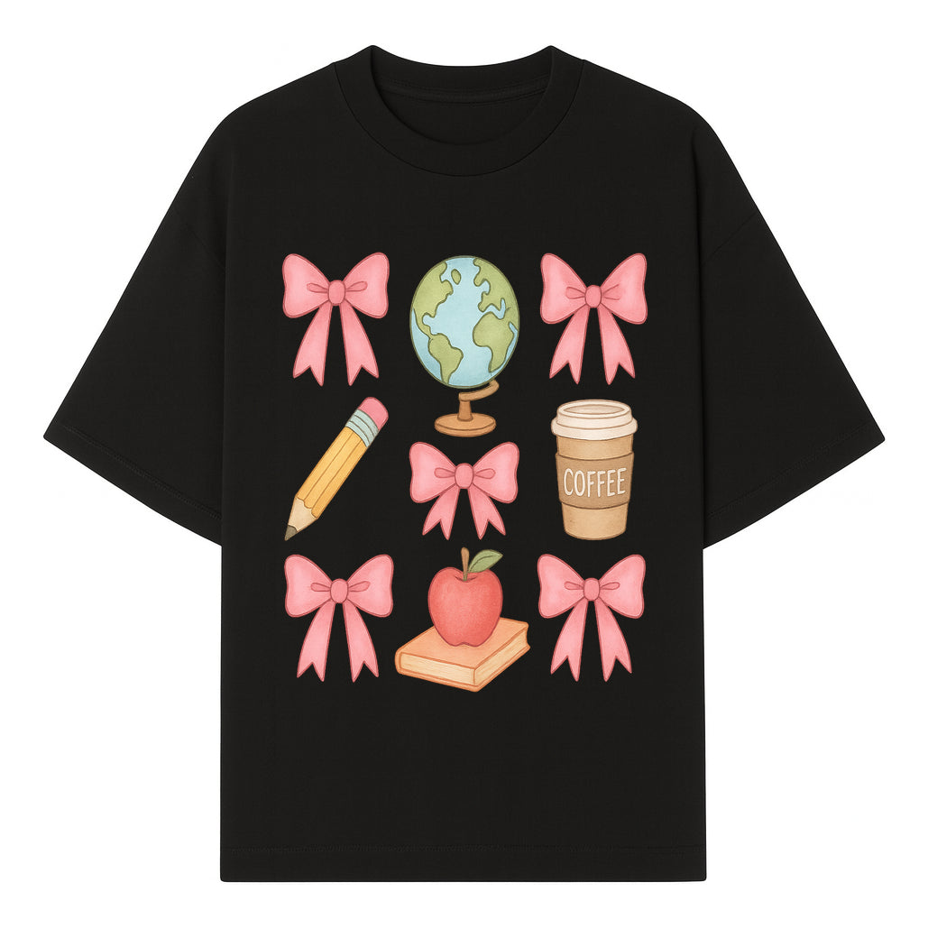 Colorful School and Coffee Themed Stickers Set with Bows, Apple, Globe, Pencil, and Books - Cute Teacher Gifts - T-shirt 1758093395862.jpg