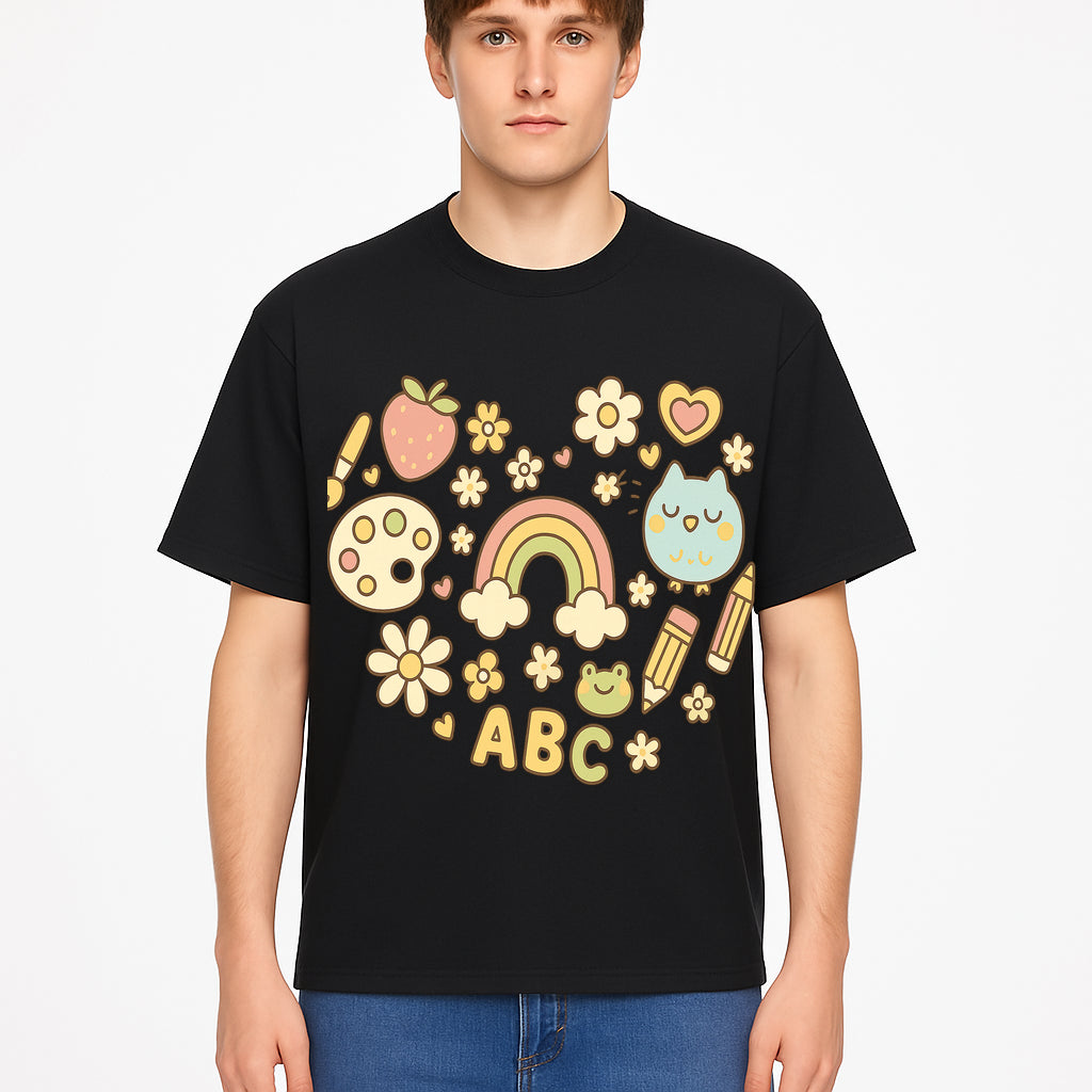 Colorful Kids' Art Print with ABC, Rainbow, Flowers, and Cute Animals - Ideal for Nursery Decor or Children's Room Wall Art - T-shirt 1758093395867.jpg