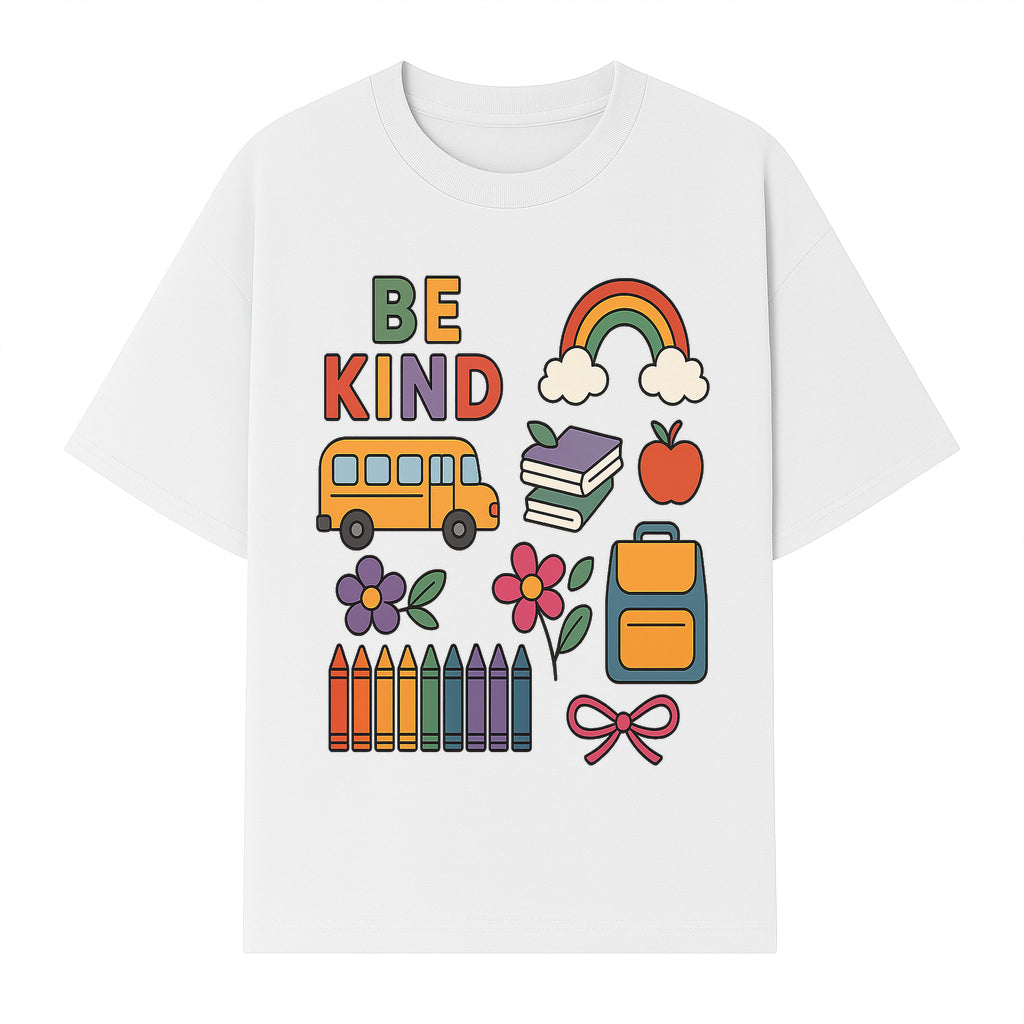 Be Kind School Decor - Colorful Bus, Books, Apple, Rainbow & Flowers - Cute Classroom Wall Art for Kids and Teachers - T-shirt 1758093395932.jpg