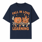 Fall in Love with Learning: Cute Pumpkin & Leaf Character Autumn School Decor - T-shirt 1758093395941.jpg