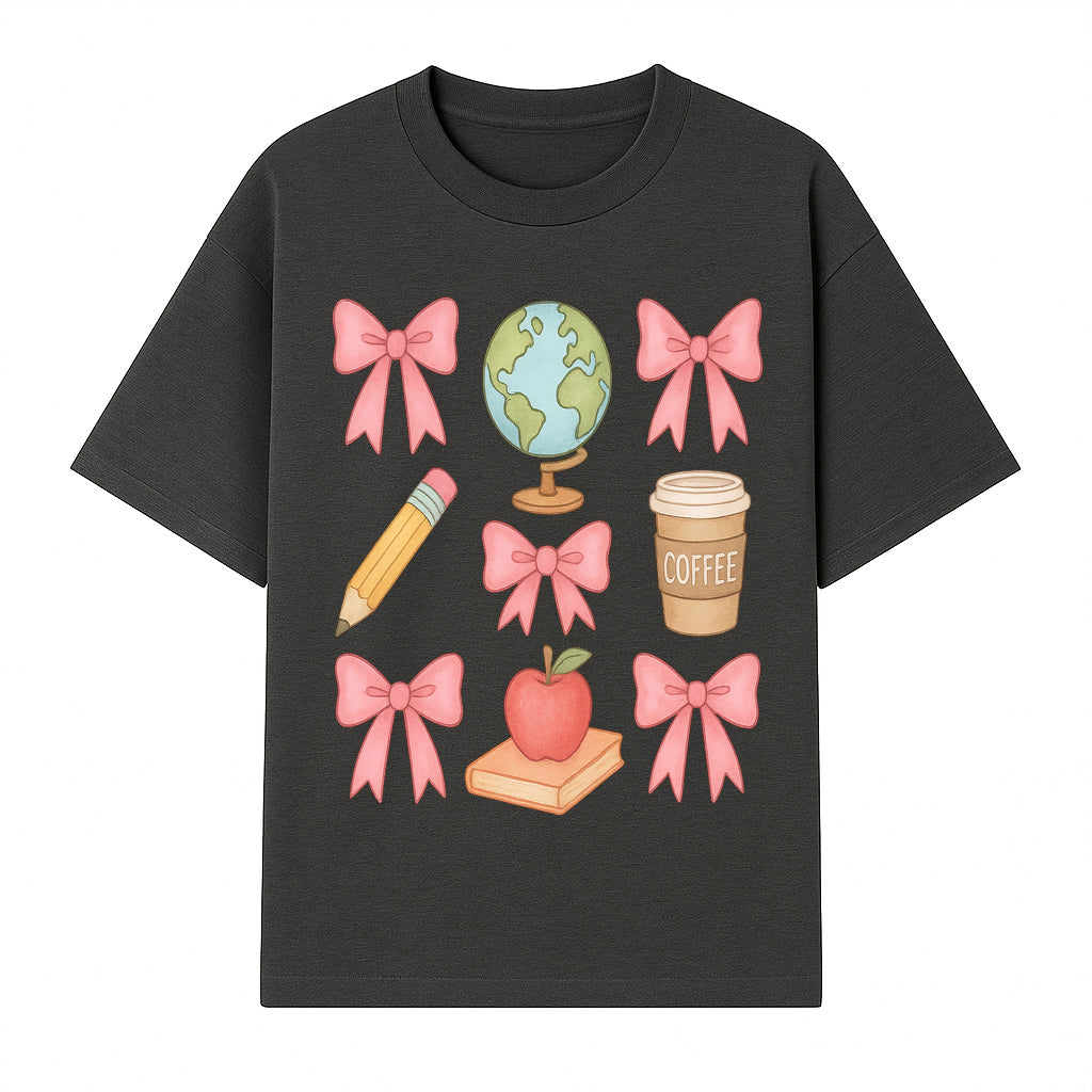 Colorful School and Coffee Themed Stickers Set with Bows, Apple, Globe, Pencil, and Books - Cute Teacher Gifts - T-shirt 1758093396016.jpg