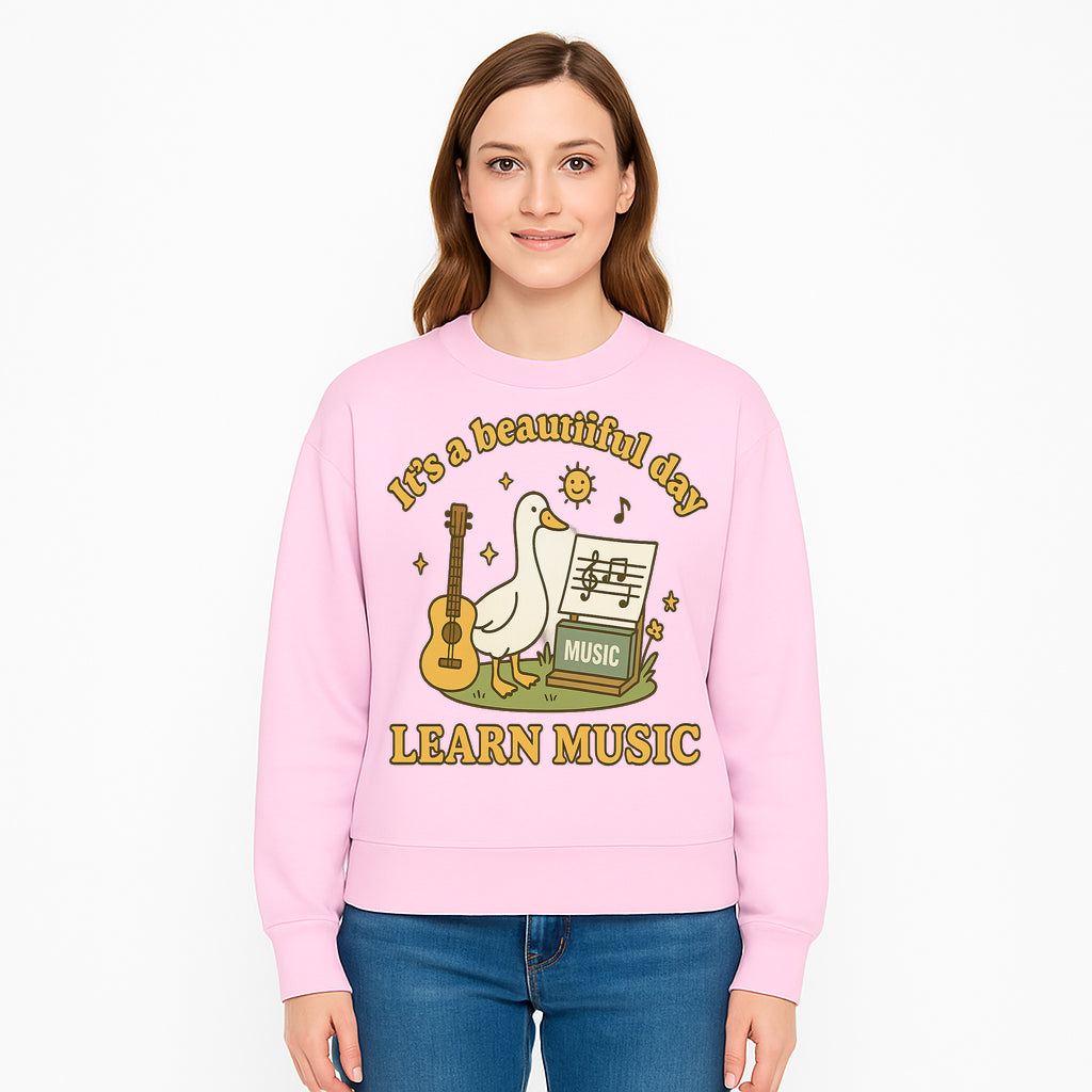 Music Learning Duck T-Shirt, Cute Guitar Design, It's a Beautiful Day, Fun Music Education Apparel for Kids and Adults - Sweatshirt 1758093396028.jpg