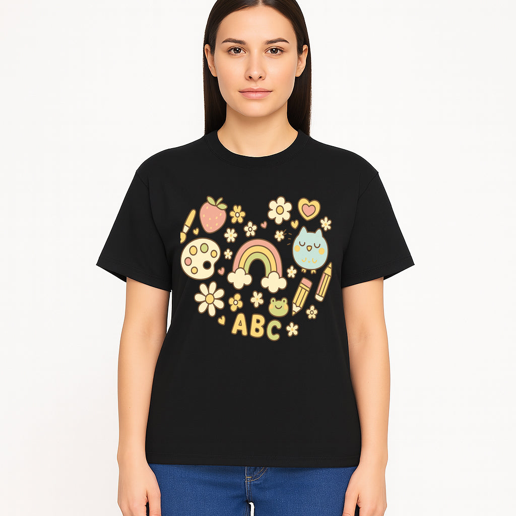Colorful Kids' Art Print with ABC, Rainbow, Flowers, and Cute Animals - Ideal for Nursery Decor or Children's Room Wall Art - T-shirt 1758093396058.jpg