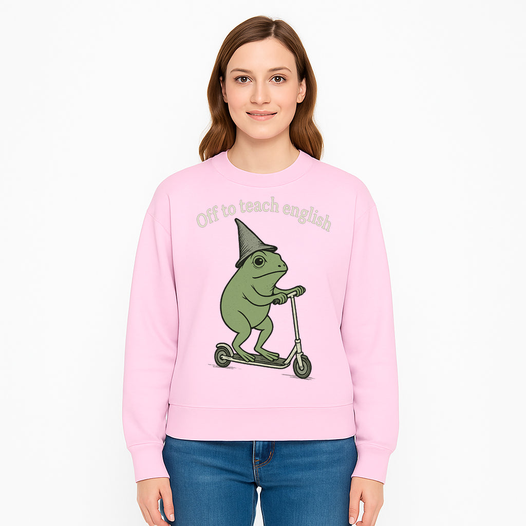 Funny Frog Scooting Off to Teach English T-Shirt, Cute Teacher Gift, Humorous Classroom Apparel, Whimsical Design for ESL Educators - Sweatshirt 1758093396194.jpg