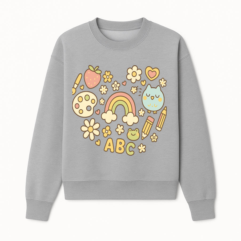 Colorful Kids' Art Print with ABC, Rainbow, Flowers, and Cute Animals - Ideal for Nursery Decor or Children's Room Wall Art - Sweatshirt 1758093396235.jpg