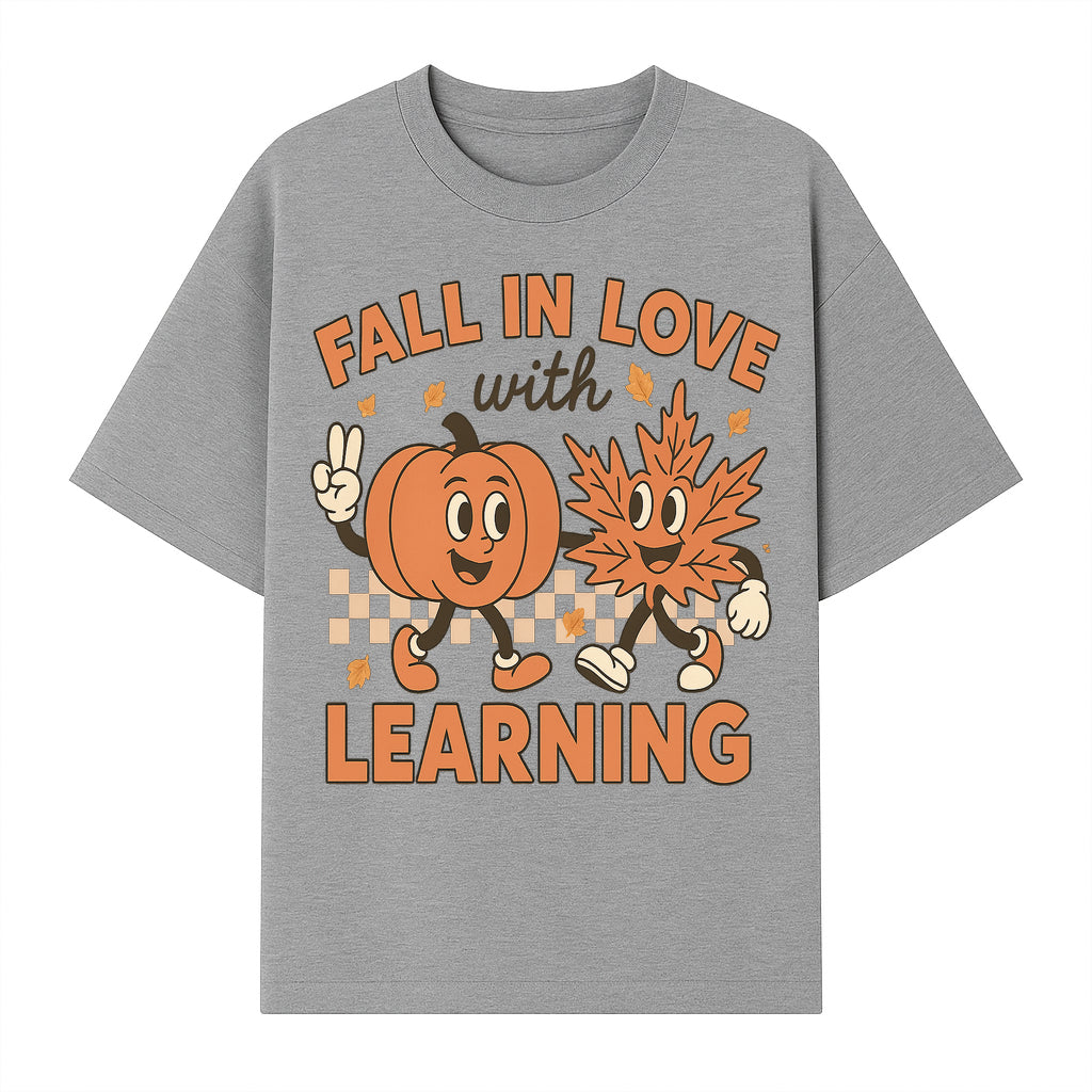 Fall in Love with Learning: Cute Pumpkin & Leaf Character Autumn School Decor - T-shirt 1758093396314.jpg