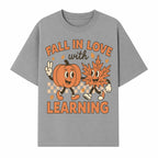 Fall in Love with Learning: Cute Pumpkin & Leaf Character Autumn School Decor - T-shirt 1758093396314.jpg