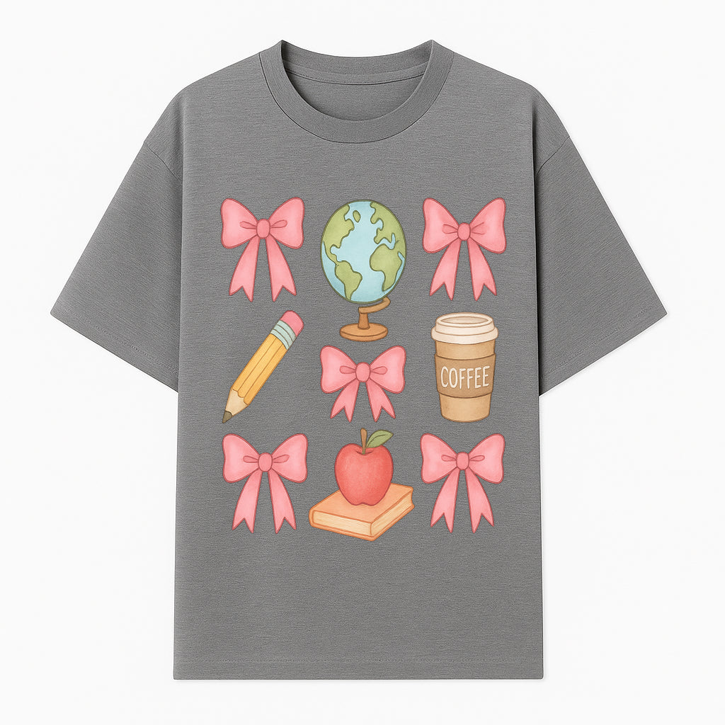 Colorful School and Coffee Themed Stickers Set with Bows, Apple, Globe, Pencil, and Books - Cute Teacher Gifts - T-shirt 1758093396366.jpg