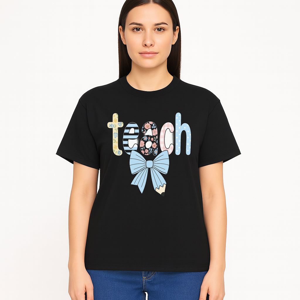 Colorful Teach Sign with Floral Letters and Bow, Classroom Decor, Teacher Appreciation Gift, Educational Wall Art - T-shirt 1758093396419.jpg