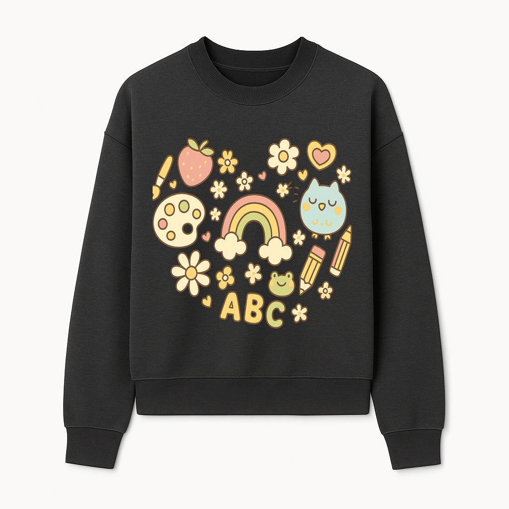 Colorful Kids' Art Print with ABC, Rainbow, Flowers, and Cute Animals - Ideal for Nursery Decor or Children's Room Wall Art - Sweatshirt 1758093396634.jpg