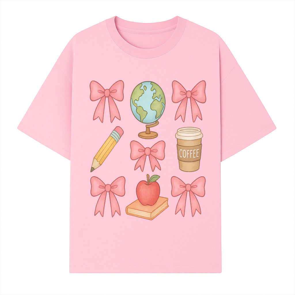 Colorful School and Coffee Themed Stickers Set with Bows, Apple, Globe, Pencil, and Books - Cute Teacher Gifts - T-shirt 1758093396741.jpg