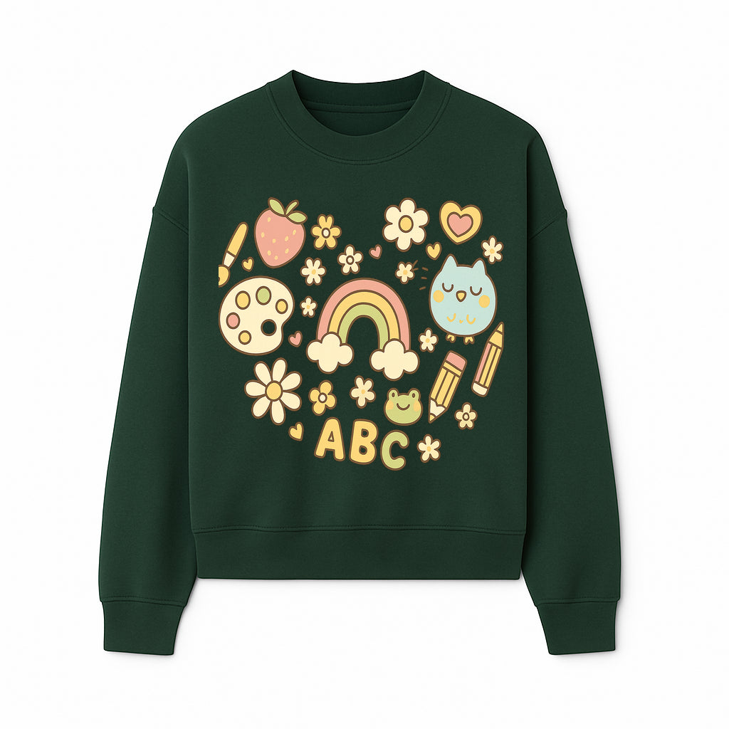Colorful Kids' Art Print with ABC, Rainbow, Flowers, and Cute Animals - Ideal for Nursery Decor or Children's Room Wall Art - Sweatshirt 1758093396816.jpg