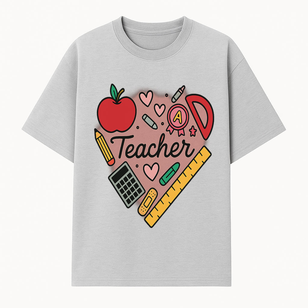 Teacher Appreciation Heart Design T-Shirt | Cute Apple, Supplies & Hearts | Perfect Gift for Educators - T-shirt 1758093396935.jpg