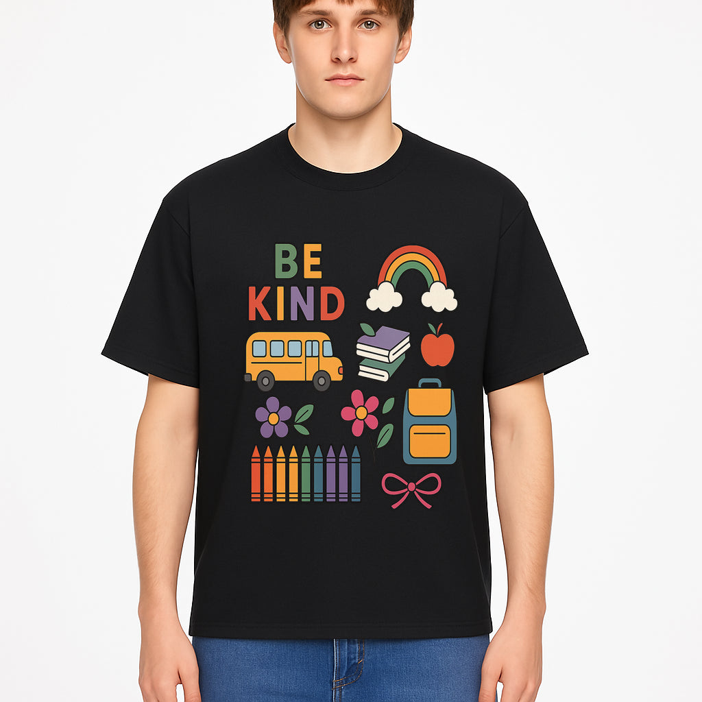 Be Kind School Decor - Colorful Bus, Books, Apple, Rainbow & Flowers - Cute Classroom Wall Art for Kids and Teachers - T-shirt 1758093397076.jpg