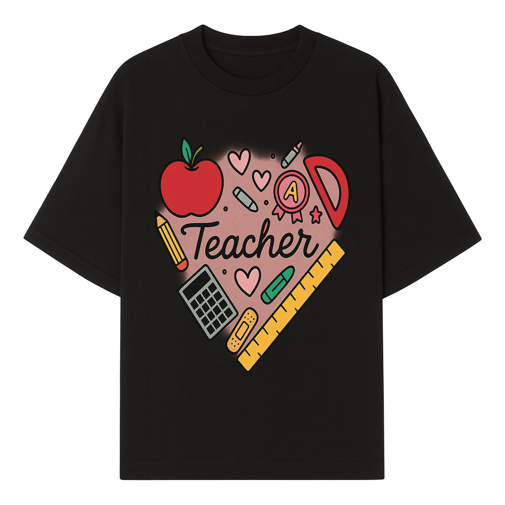 Teacher Appreciation Heart Design T-Shirt | Cute Apple, Supplies & Hearts | Perfect Gift for Educators - T-shirt 1758093397123.jpg