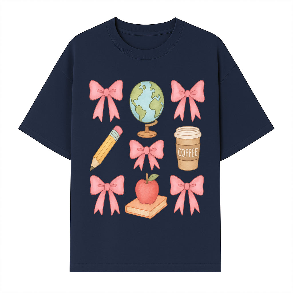Colorful School and Coffee Themed Stickers Set with Bows, Apple, Globe, Pencil, and Books - Cute Teacher Gifts - T-shirt 1758093397140.jpg