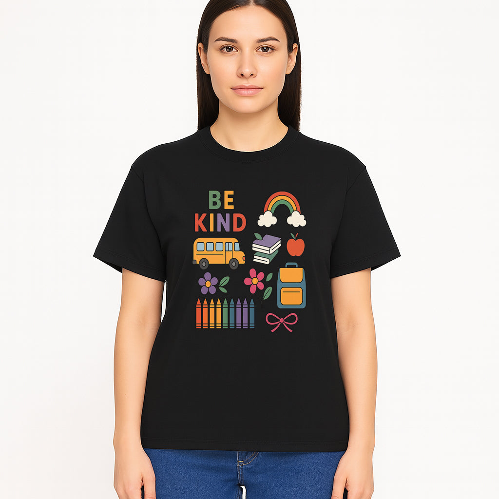 Be Kind School Decor - Colorful Bus, Books, Apple, Rainbow & Flowers - Cute Classroom Wall Art for Kids and Teachers - T-shirt 1758093397251.jpg