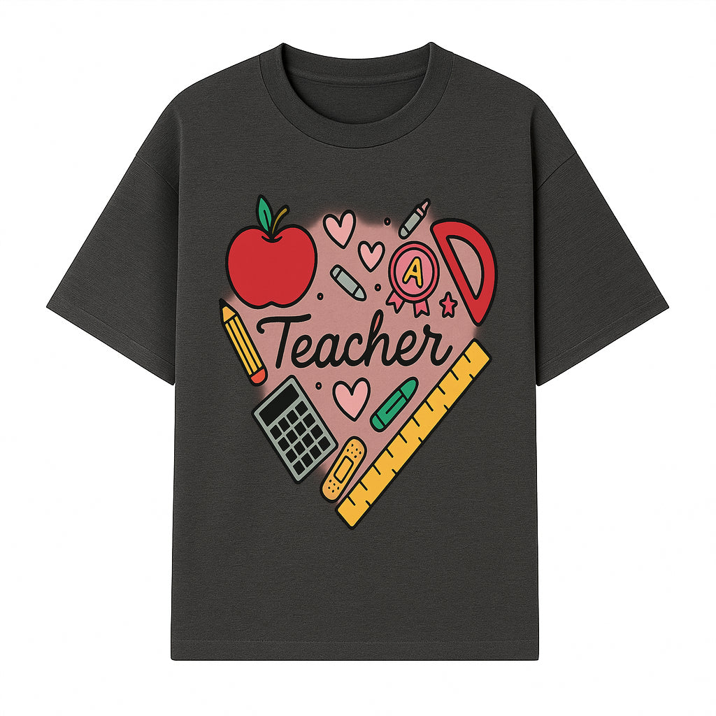 Teacher Appreciation Heart Design T-Shirt | Cute Apple, Supplies & Hearts | Perfect Gift for Educators - T-shirt 1758093397272.jpg
