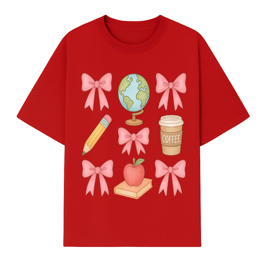 Colorful School and Coffee Themed Stickers Set with Bows, Apple, Globe, Pencil, and Books - Cute Teacher Gifts - T-shirt 1758093397315.jpg