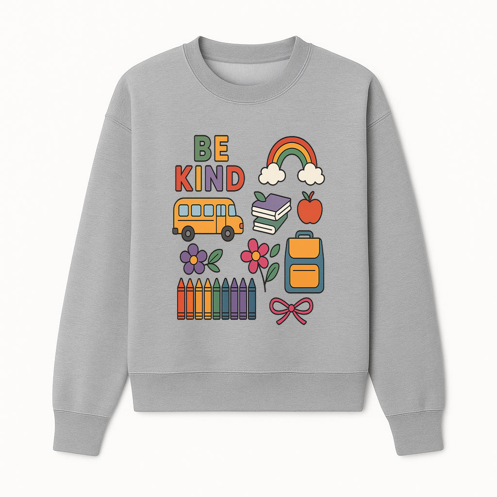 Be Kind School Decor - Colorful Bus, Books, Apple, Rainbow & Flowers - Cute Classroom Wall Art for Kids and Teachers - Sweatshirt 1758093397409.jpg