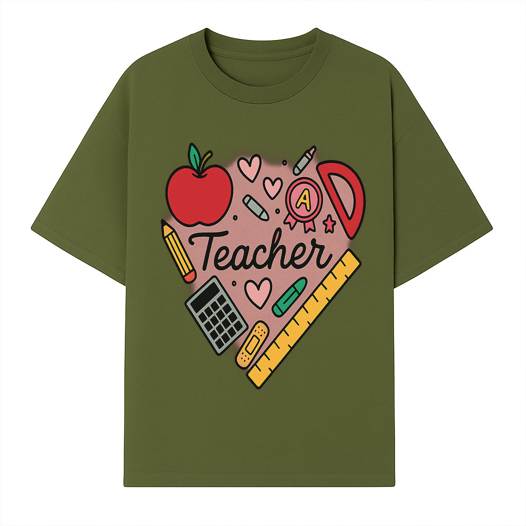 Teacher Appreciation Heart Design T-Shirt | Cute Apple, Supplies & Hearts | Perfect Gift for Educators - T-shirt 1758093397433.jpg