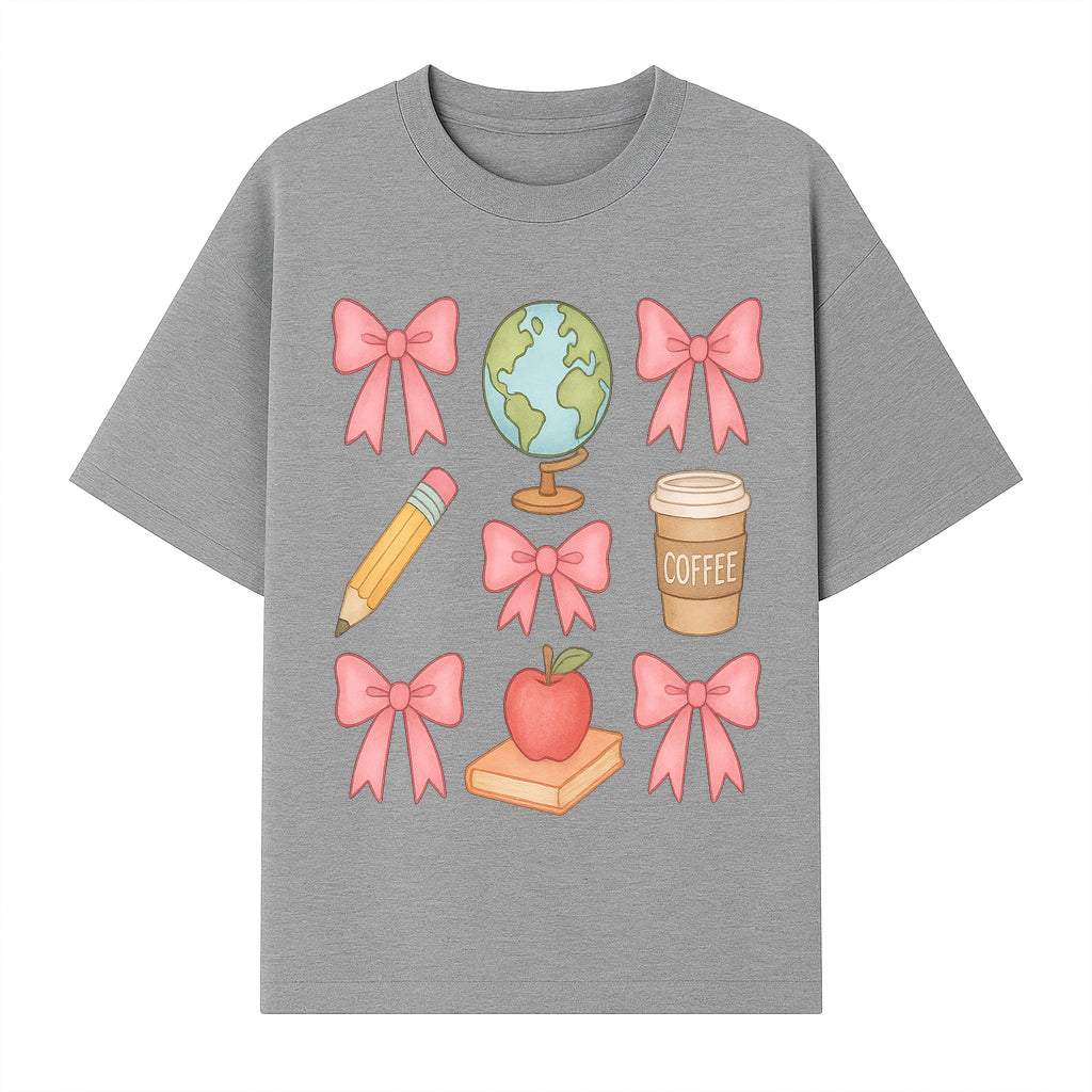 Colorful School and Coffee Themed Stickers Set with Bows, Apple, Globe, Pencil, and Books - Cute Teacher Gifts - T-shirt 1758093397486.jpg