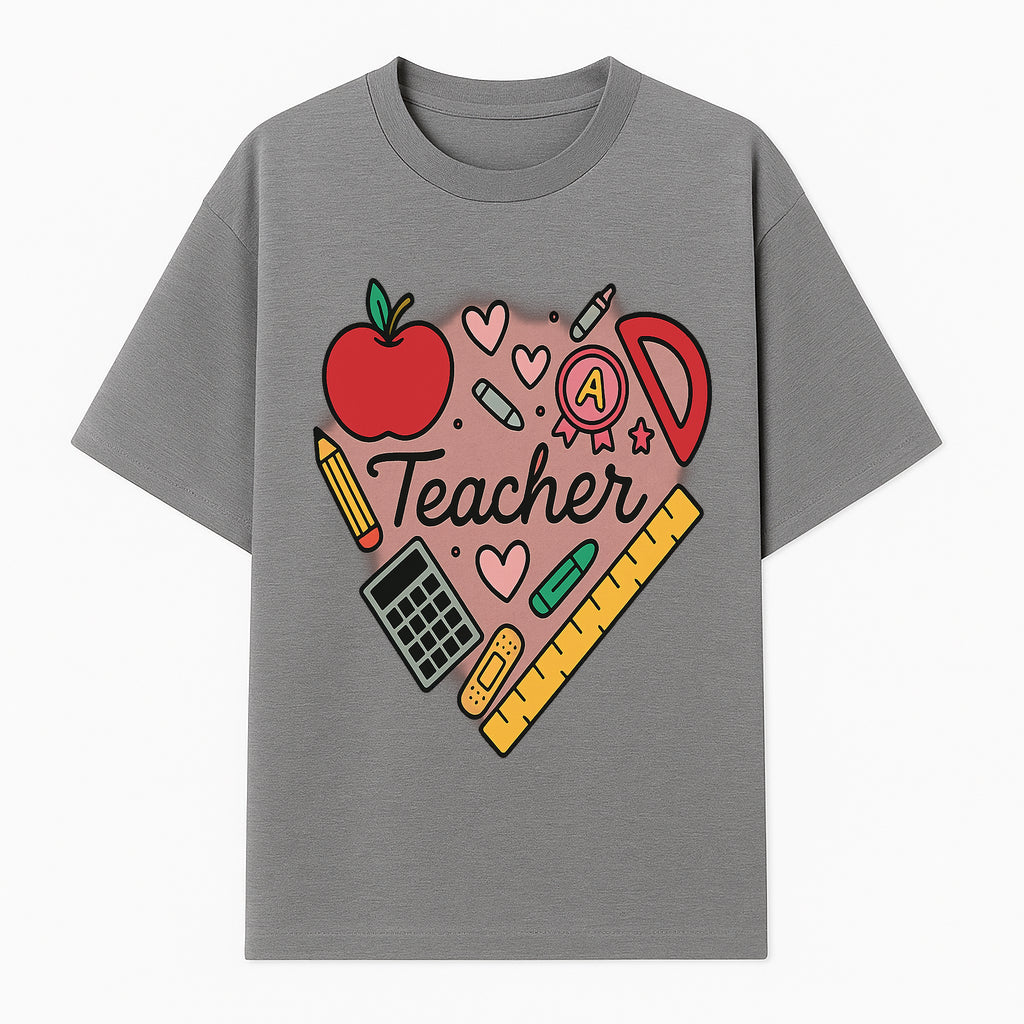 Teacher Appreciation Heart Design T-Shirt | Cute Apple, Supplies & Hearts | Perfect Gift for Educators - T-shirt 1758093397559.jpg