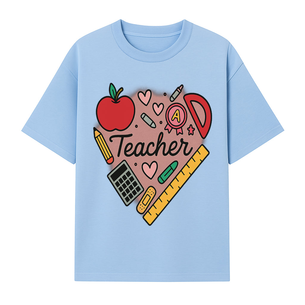 Teacher Appreciation Heart Design T-Shirt | Cute Apple, Supplies & Hearts | Perfect Gift for Educators - T-shirt 1758093397734.jpg