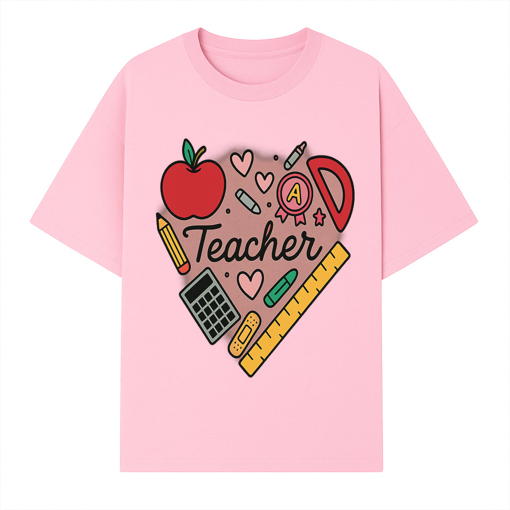 Teacher Appreciation Heart Design T-Shirt | Cute Apple, Supplies & Hearts | Perfect Gift for Educators - T-shirt 1758093397904.jpg