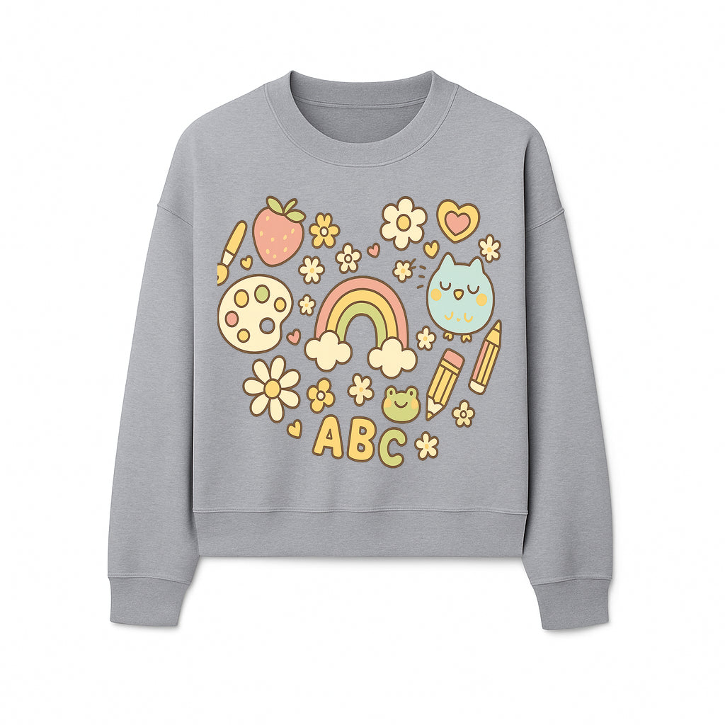 Colorful Kids' Art Print with ABC, Rainbow, Flowers, and Cute Animals - Ideal for Nursery Decor or Children's Room Wall Art - Sweatshirt 1758093398132.jpg