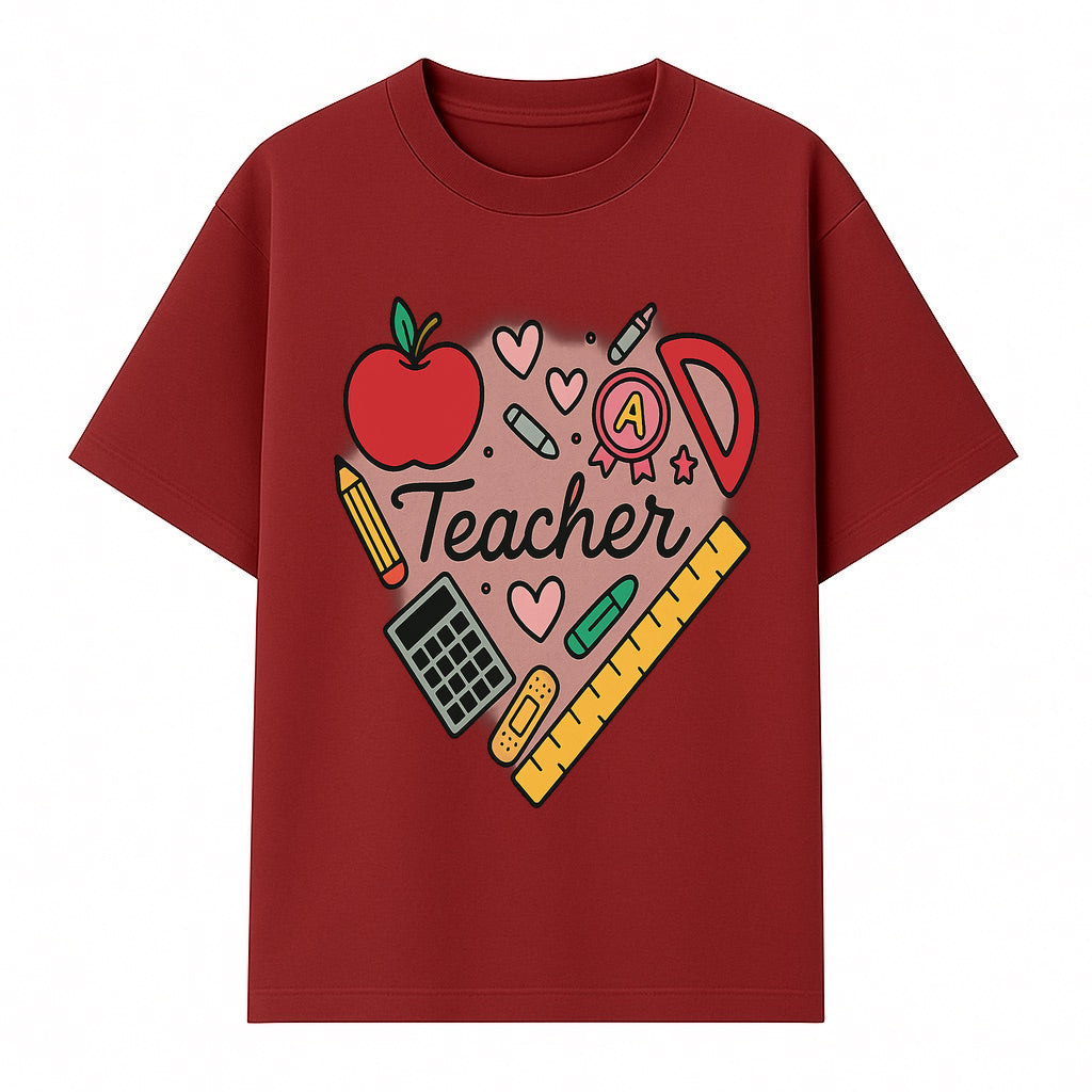 Teacher Appreciation Heart Design T-Shirt | Cute Apple, Supplies & Hearts | Perfect Gift for Educators - T-shirt 1758093398145.jpg