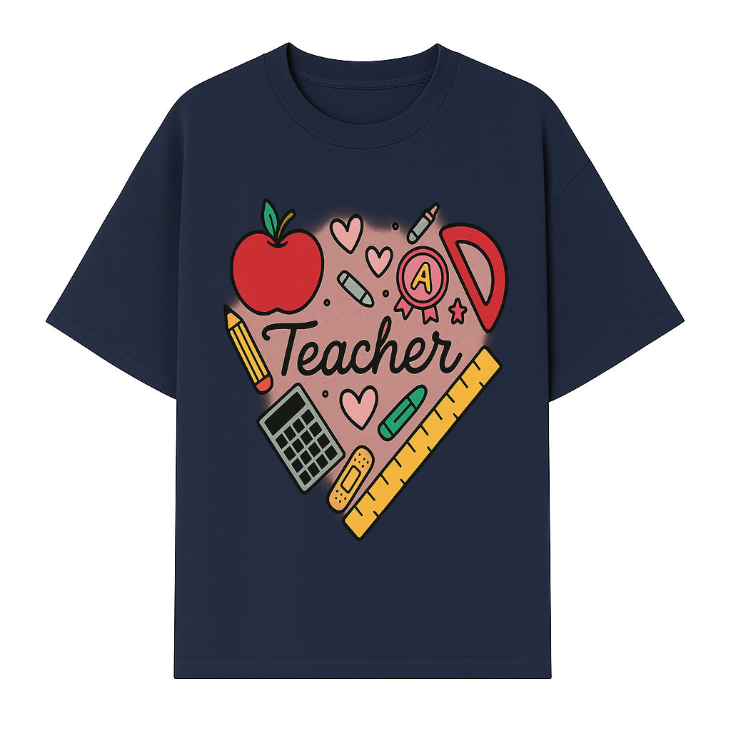 Teacher Appreciation Heart Design T-Shirt | Cute Apple, Supplies & Hearts | Perfect Gift for Educators - T-shirt 1758093398327.jpg
