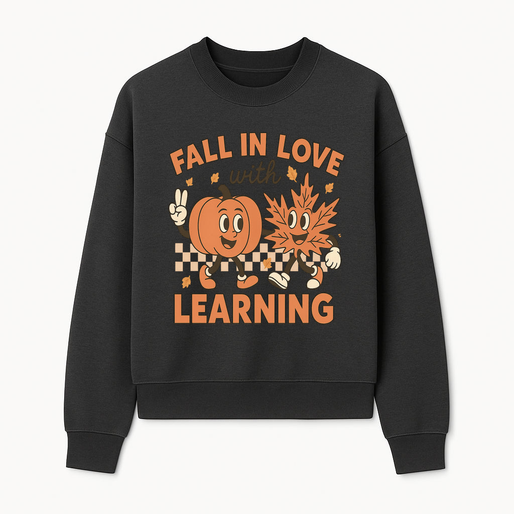 Fall in Love with Learning: Cute Pumpkin & Leaf Character Autumn School Decor - Sweatshirt 1758093398358.jpg