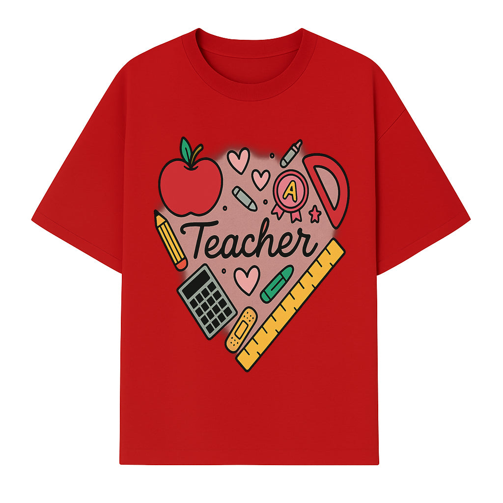 Teacher Appreciation Heart Design T-Shirt | Cute Apple, Supplies & Hearts | Perfect Gift for Educators - T-shirt 1758093398442.jpg