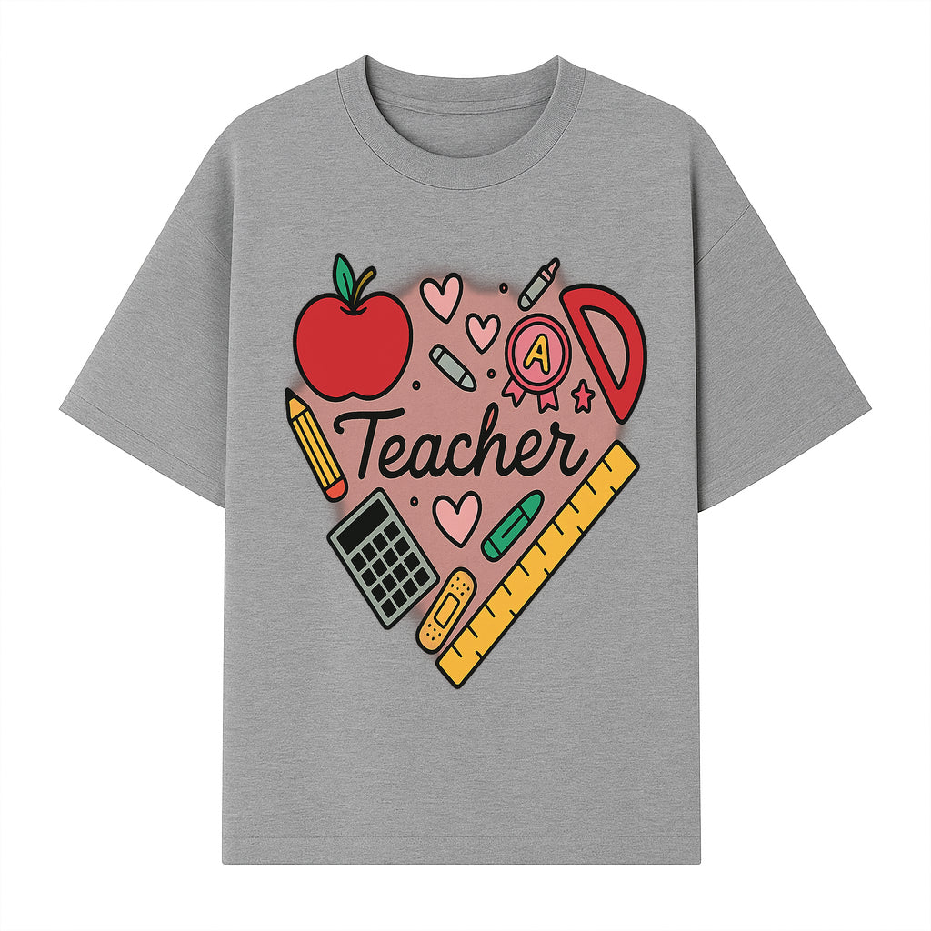 Teacher Appreciation Heart Design T-Shirt | Cute Apple, Supplies & Hearts | Perfect Gift for Educators - T-shirt 1758093398593.jpg