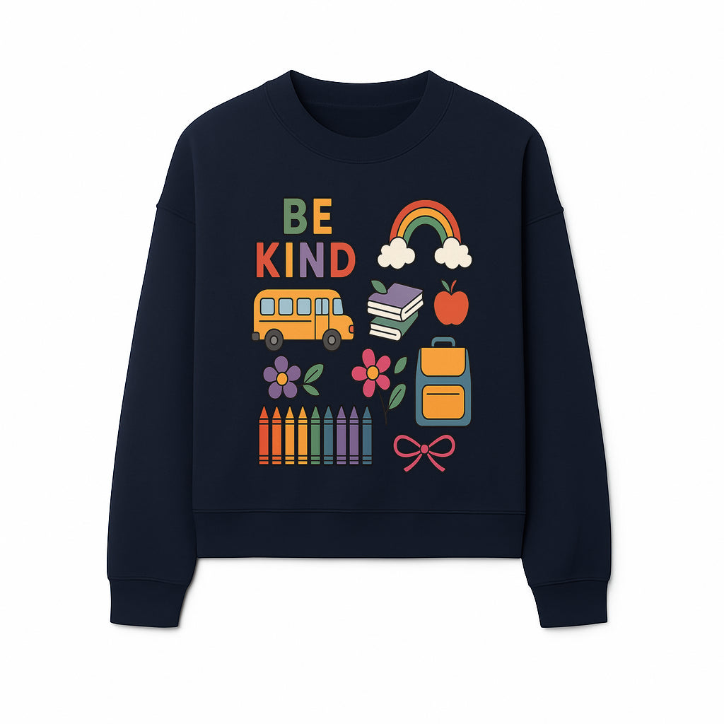 Be Kind School Decor - Colorful Bus, Books, Apple, Rainbow & Flowers - Cute Classroom Wall Art for Kids and Teachers - Sweatshirt 1758093398751.jpg