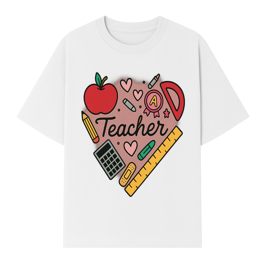 Teacher Appreciation Heart Design T-Shirt | Cute Apple, Supplies & Hearts | Perfect Gift for Educators - T-shirt 1758093398783.jpg