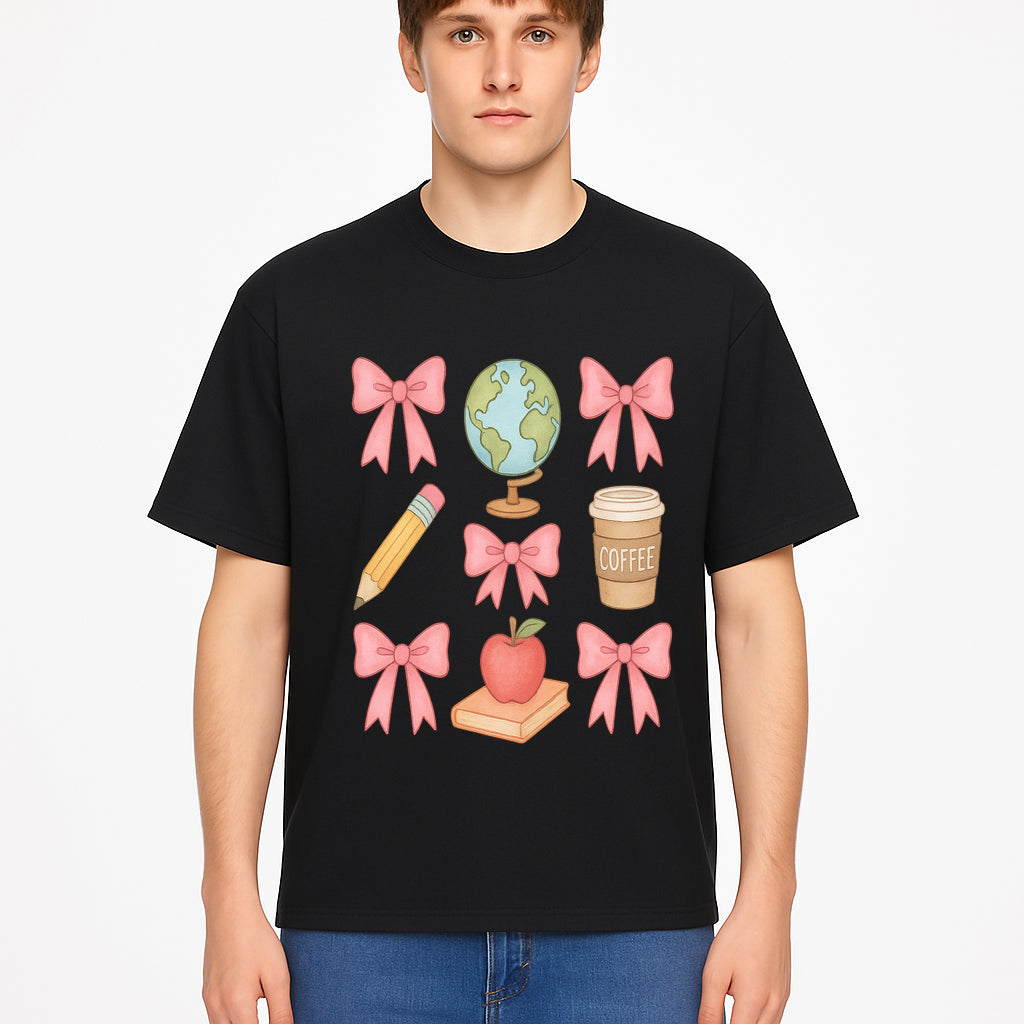 Colorful School and Coffee Themed Stickers Set with Bows, Apple, Globe, Pencil, and Books - Cute Teacher Gifts - T-shirt 1758093398818.jpg