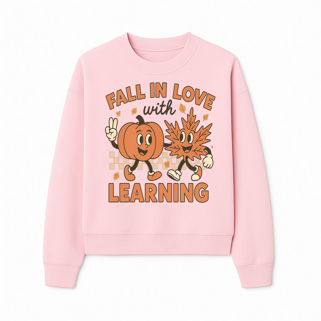 Fall in Love with Learning: Cute Pumpkin & Leaf Character Autumn School Decor - Sweatshirt 1758093399106.jpg