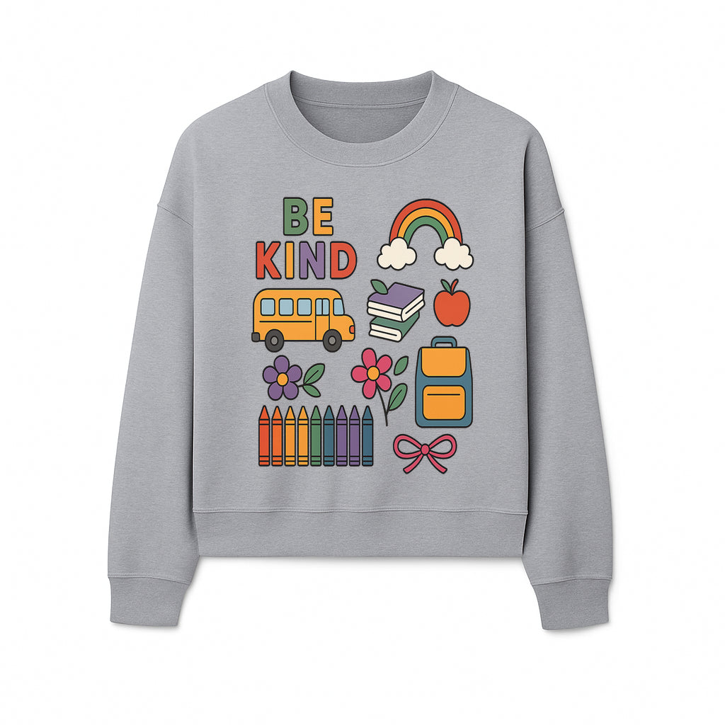 Be Kind School Decor - Colorful Bus, Books, Apple, Rainbow & Flowers - Cute Classroom Wall Art for Kids and Teachers - Sweatshirt 1758093399131.jpg