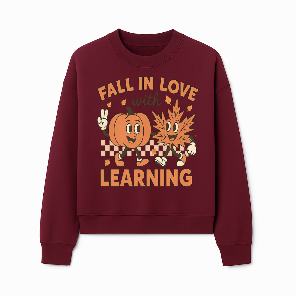 Fall in Love with Learning: Cute Pumpkin & Leaf Character Autumn School Decor - Sweatshirt 1758093399259.jpg