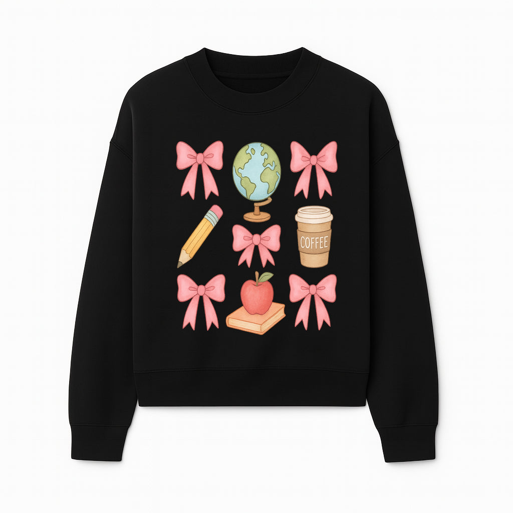 Colorful School and Coffee Themed Stickers Set with Bows, Apple, Globe, Pencil, and Books - Cute Teacher Gifts - Sweatshirt 1758093399261.jpg
