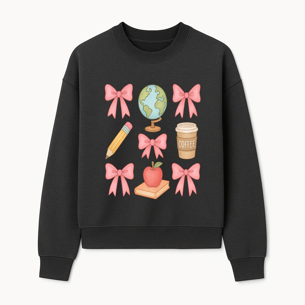 Colorful School and Coffee Themed Stickers Set with Bows, Apple, Globe, Pencil, and Books - Cute Teacher Gifts - Sweatshirt 1758093399439.jpg
