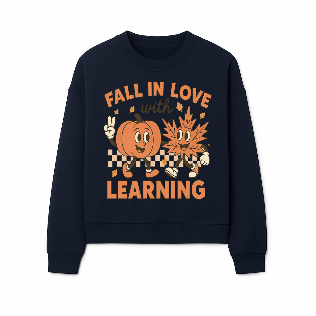 Fall in Love with Learning: Cute Pumpkin & Leaf Character Autumn School Decor - Sweatshirt 1758093399444.jpg