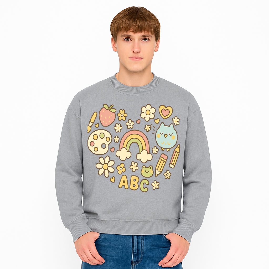 Colorful Kids' Art Print with ABC, Rainbow, Flowers, and Cute Animals - Ideal for Nursery Decor or Children's Room Wall Art - Sweatshirt 1758093399482.jpg