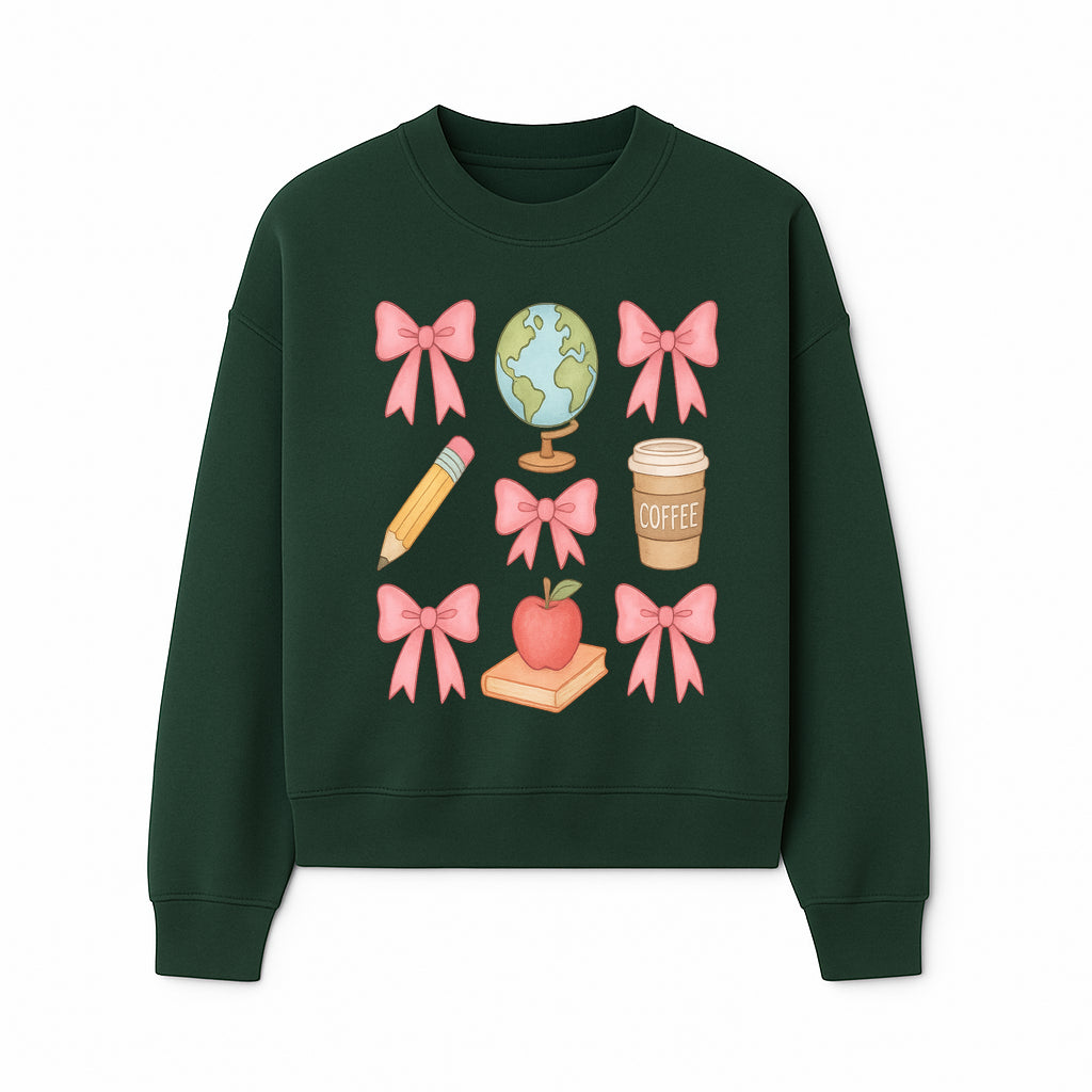 Colorful School and Coffee Themed Stickers Set with Bows, Apple, Globe, Pencil, and Books - Cute Teacher Gifts - Sweatshirt 1758093399611.jpg
