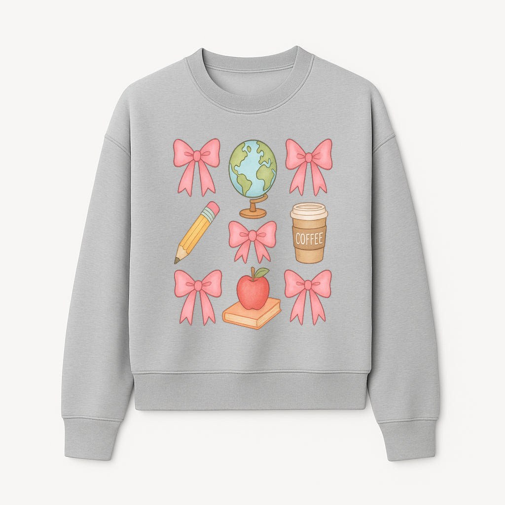 Colorful School and Coffee Themed Stickers Set with Bows, Apple, Globe, Pencil, and Books - Cute Teacher Gifts - Sweatshirt 1758093399802.jpg