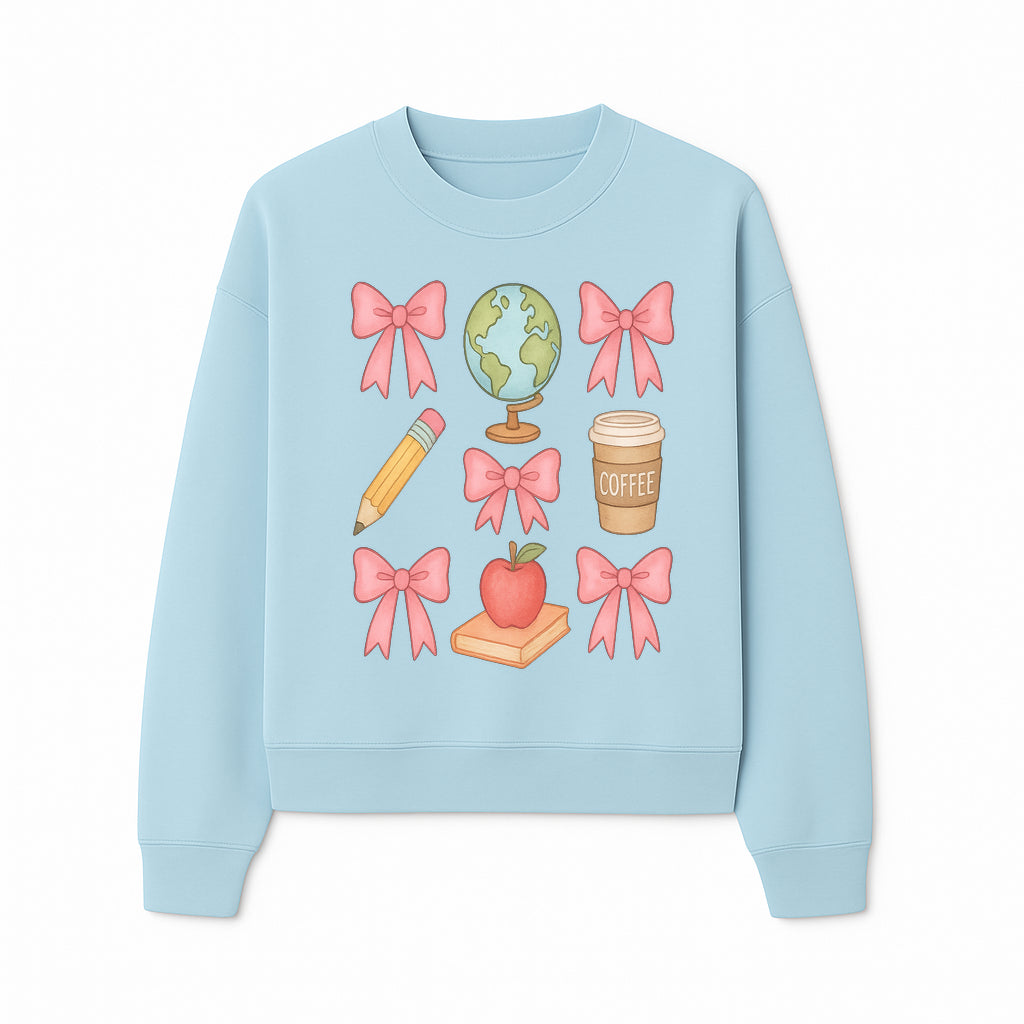 Colorful School and Coffee Themed Stickers Set with Bows, Apple, Globe, Pencil, and Books - Cute Teacher Gifts - Sweatshirt 1758093399953.jpg